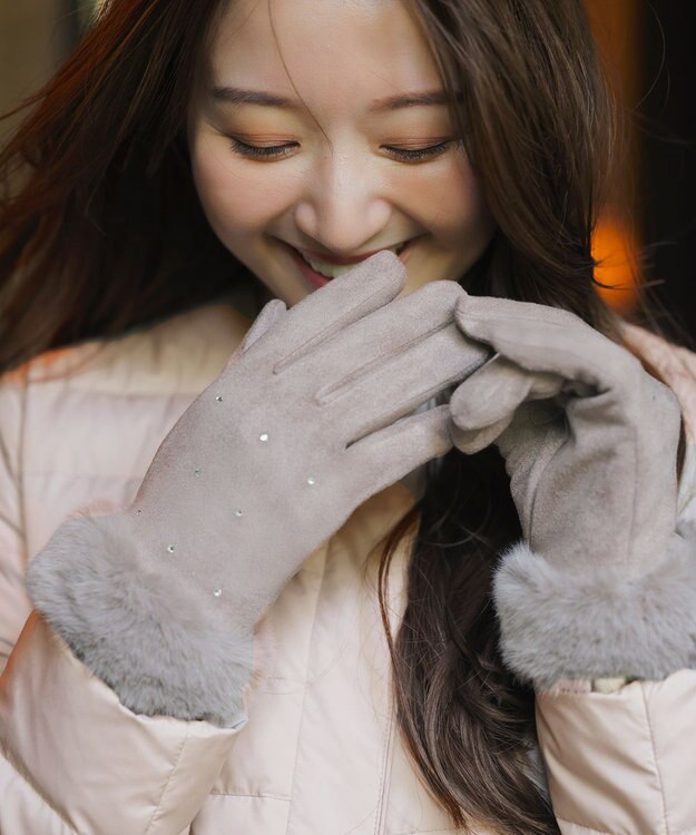 ANY SIS シャインストーン グローブ ライトグレー