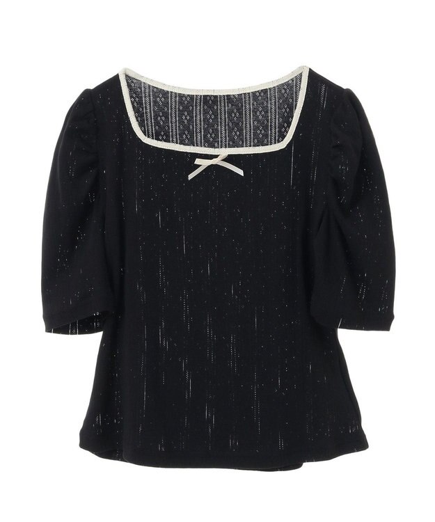 earth music&ecology フロントリボンパフスリーブプルオーバー Black