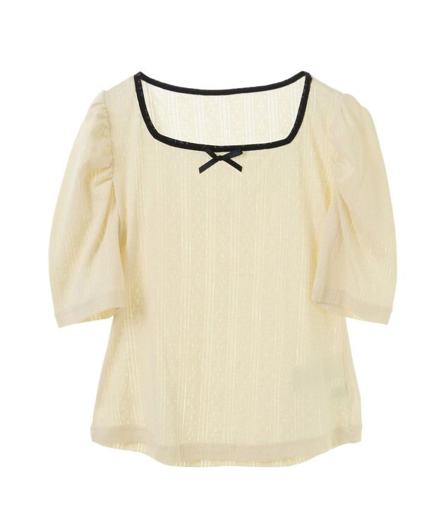 earth music&ecology フロントリボンパフスリーブプルオーバー Ivory