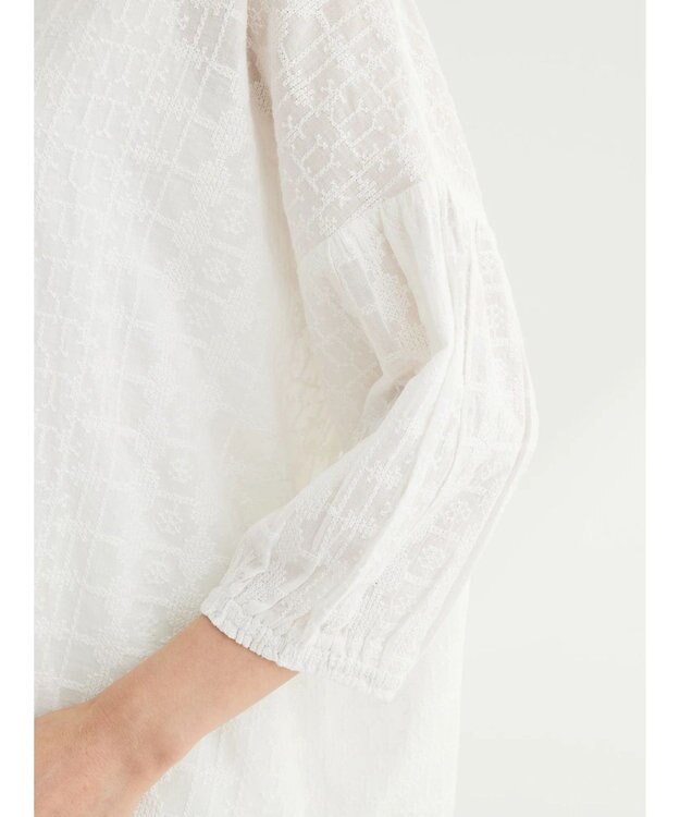 Green Parks インド綿 SET２点 刺繍７分丈ブラウス＋タンクトップ Off White