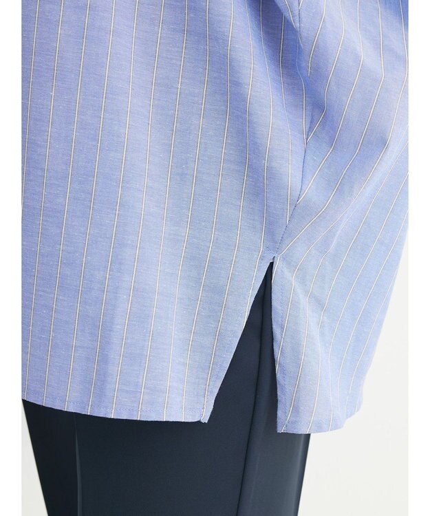 Green Parks 綿麻混スキッパーシャツ Stripe Sax