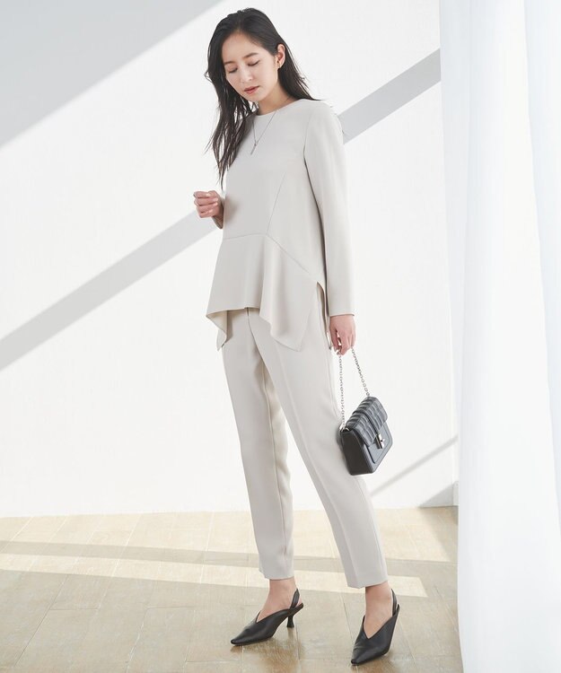 ICB 【洗える】ライトダブルクロス ペプラムブラウス トープ系