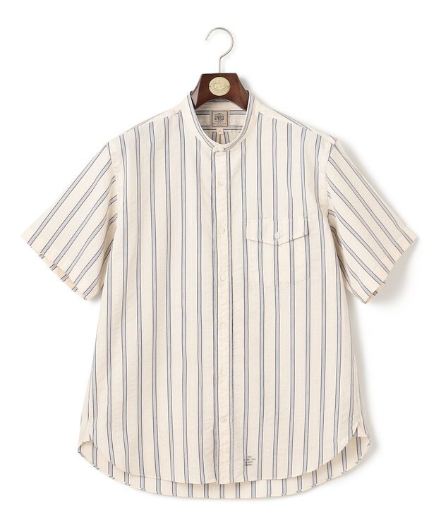 J.PRESS MEN 風が通るシアサッカーの清涼感【吸水速乾 / 高通気性】【クールマックス】サッカ－マルチストライプ シャツ / バンドカラー アイボリー系1