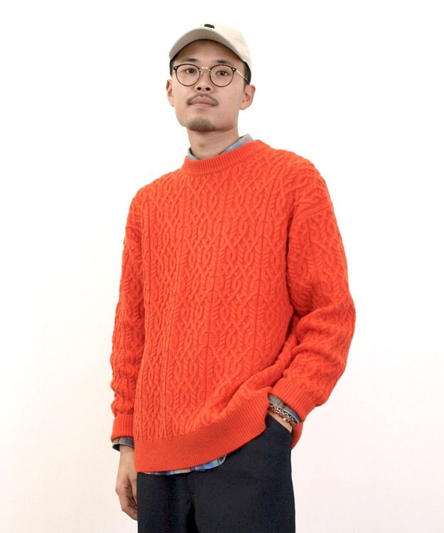 J.PRESS YORK STREET 【UNISEX】アランケーブル クルーネック ニット オレンジ系