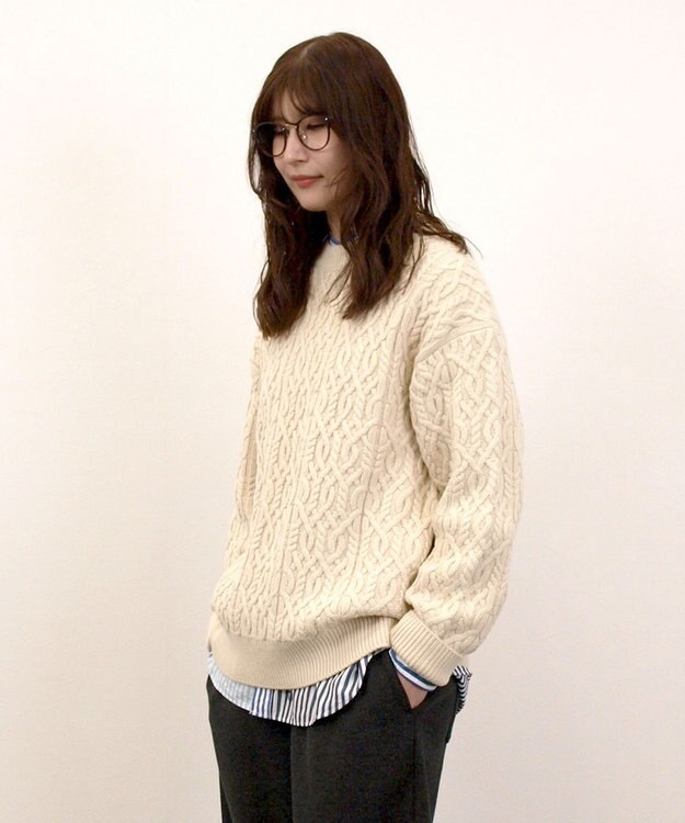 J.PRESS YORK STREET 【UNISEX】アランケーブル クルーネック ニット アイボリー系