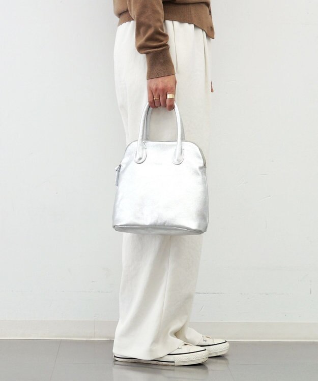 FOLNA RD ホイルレザーブガッティボストンバッグ シルバー