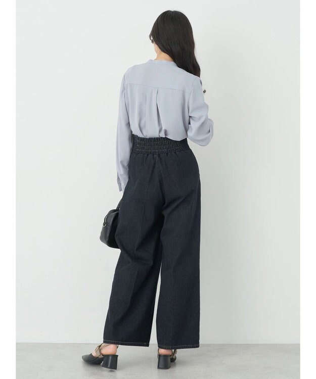 earth music&ecology タックブラウス Grayish Blue