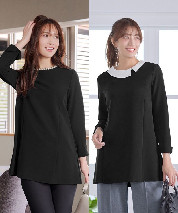 Tiaclasse 【3WAY・ストレッチジョーゼット】付け襟チュニック ブラック