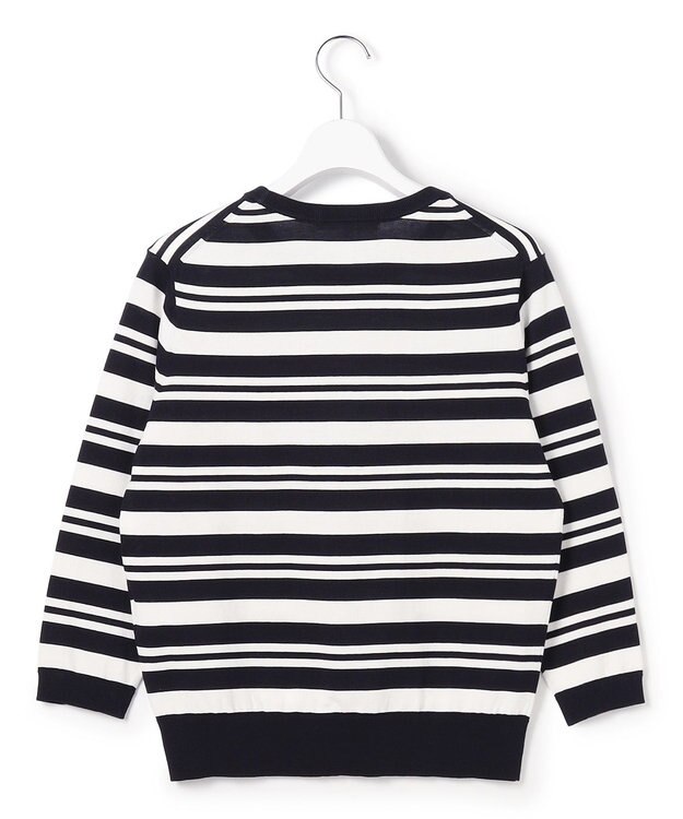 23区 L 【先行予約】プレミアムビオコットン クルーネック ボーダー ニット ネイビー×オフ