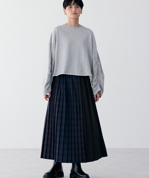 AMERICAN HOLIC ミニ裏毛タックスリーブショートプルオーバー2 Light Gray Mixture