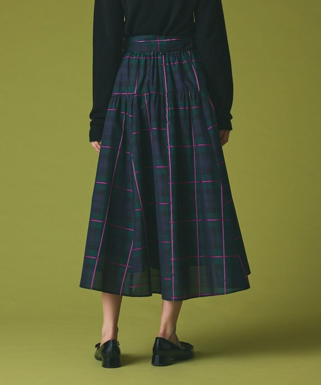 GRACE CONTINENTAL シルクブラックウォッチスカート グリーン
