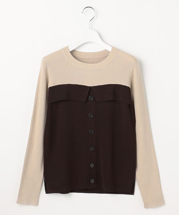 ANY SIS L ビスチェ風 長袖 ニット チョコレート×ライトベージュ