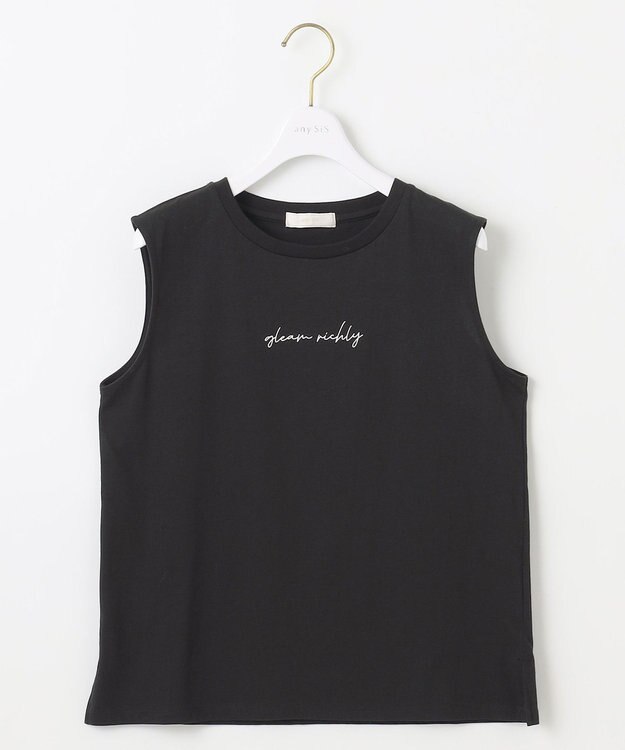 ANY SIS 【洗える】ノースリーブロゴ Tシャツ ブラック系
