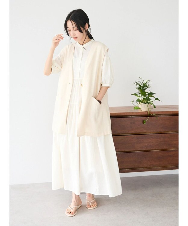 CRAFT STANDARD BOUTIQUE インド綿ティアードマキシワンピース Ivory