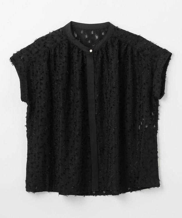 ANY 【洗濯機可】フェザーカットジャガードブラウス ブラック