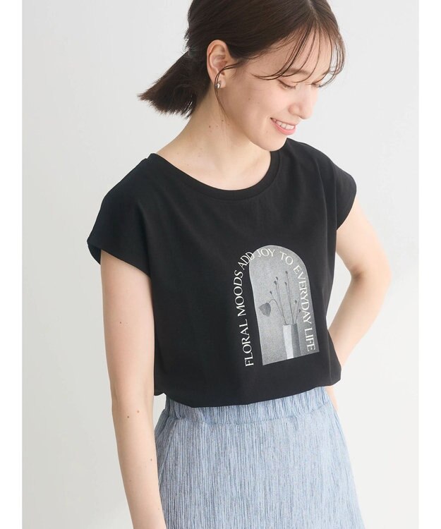 Green Parks フラワーフォトコンパクトプルオーバー Black