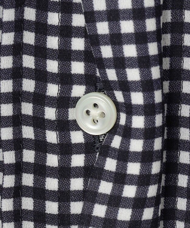 J.PRESS LADIES 【洗える】ギンガムチェック ボウタイ ブラウス ホワイト×ネイビー系