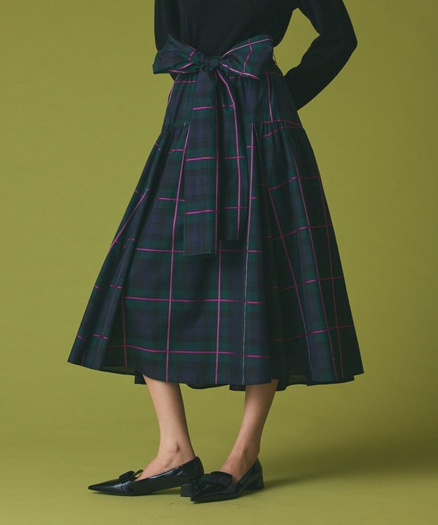 GRACE CONTINENTAL シルクブラックウォッチスカート グリーン
