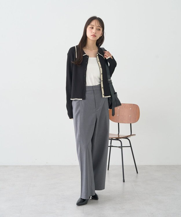 earth music&ecology バイカラートリムニットカーディガン Black