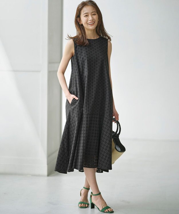 組曲 S 【WEB限定】エンブロイダリーレース ノースリーブワンピース ブラック系