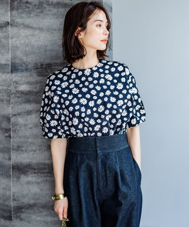 組曲 S 【組曲×setsuko sagittaire】ハイカウントストレッチプリント ブラウス ブラック系6