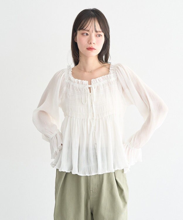 earth music&ecology 【2WAY】シャーリングフリルオフショルブラウス Off White