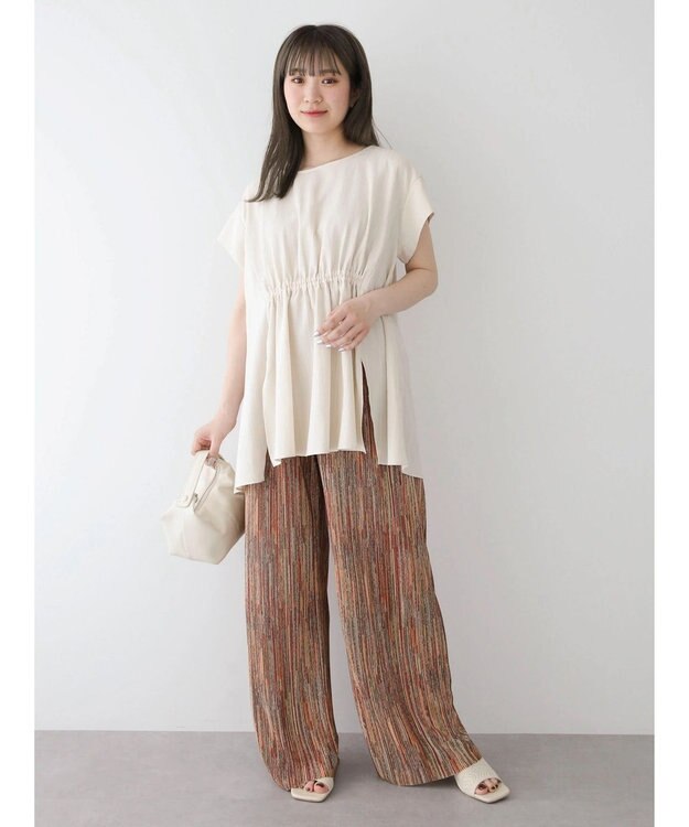 Green Parks 変形ストライプジャガードチュニック Light Beige