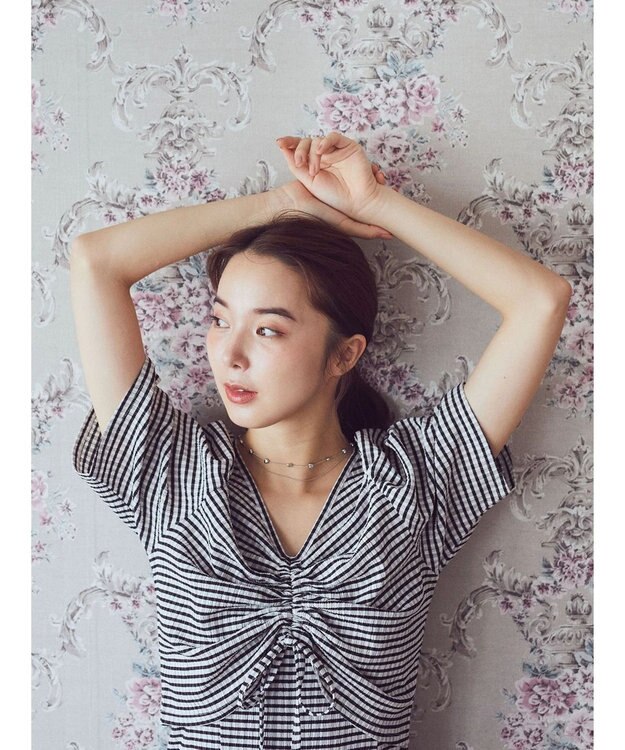 earth music&ecology ＳＥＴ２点ドロストプルオーバー＋キャミワンピース Check Black