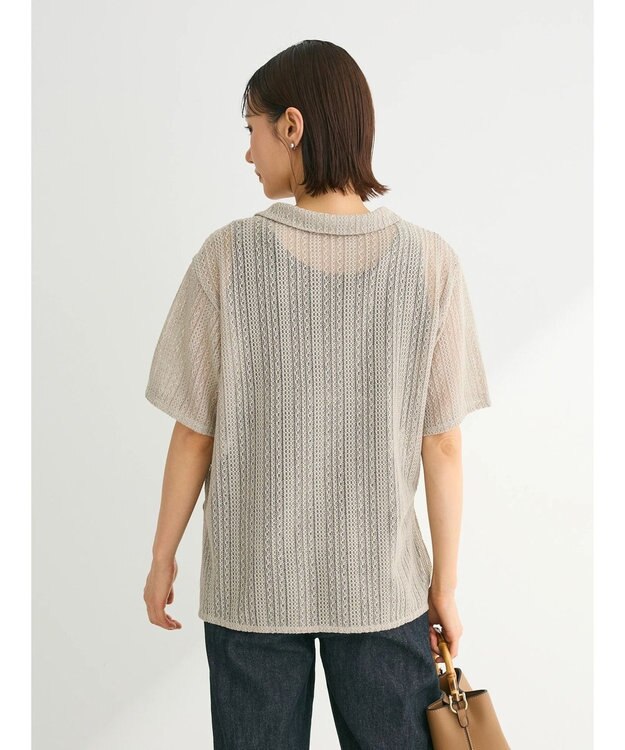 Green Parks レース開襟ブラウス Gray Beige
