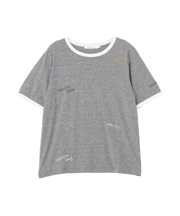 AMERICAN HOLIC ランダムロゴ刺繍リンガーTシャツ Charcoal Gray