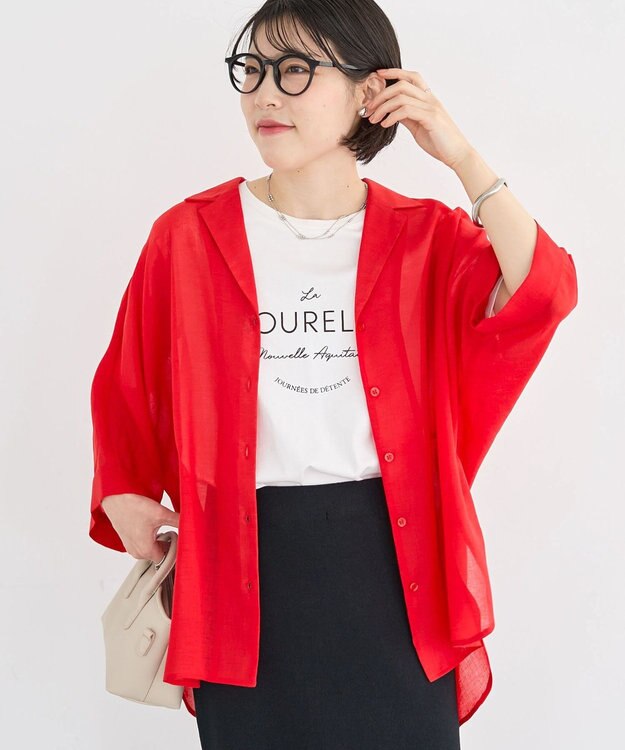 Green Parks 開襟シアーシャツジャケット Red