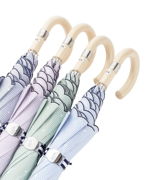 MOONBAT 【軽量】POLO RALPH LAUREN 晴雨兼用日傘 長傘 ストライプドット／遮光 遮熱 UV ライトパープル