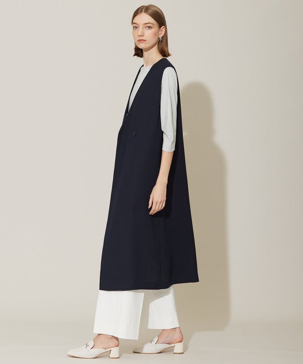 ICB 【接触冷感・UVケア・速乾・洗える】FluidBackSatin ロングジレ ネイビー系