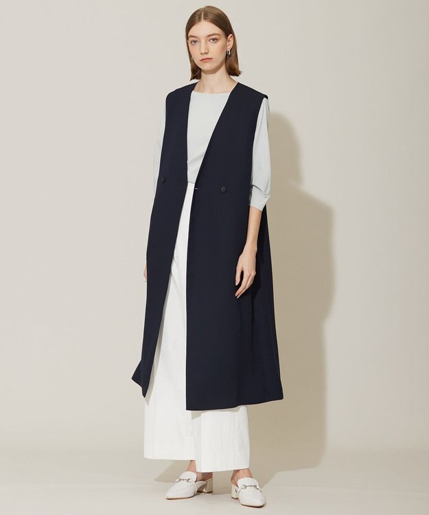 ICB 【接触冷感・UVケア・速乾・洗える】FluidBackSatin ロングジレ ネイビー系