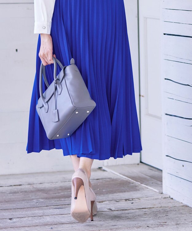 Tiaclasse 【ウエストゴム・洗える】カットソーアコーディオンプリーツスカート ブルー