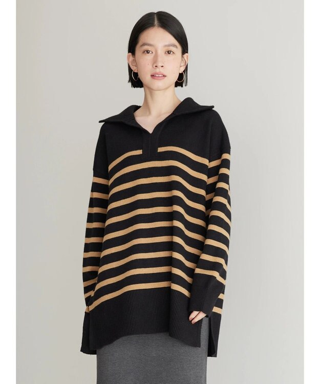 AMERICAN HOLIC バイパチ衿付きニットチュニック Black