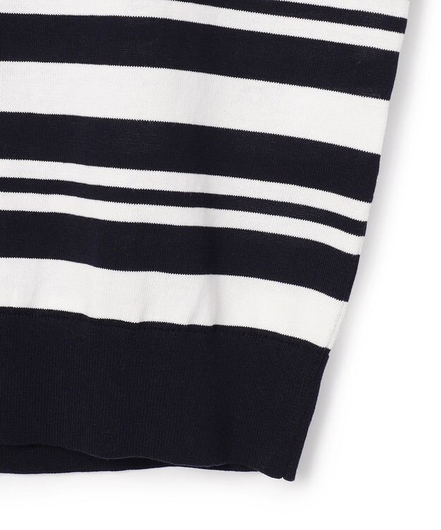 23区 L 【先行予約】プレミアムビオコットン クルーネック ボーダー ニット ネイビー×オフ