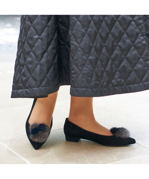 MODE ET JACOMO <MODE ET JACOMO>ファー付ポインテッドトゥフラットパンプス