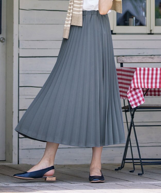 Tiaclasse 【ウエストゴム・洗える】カットソーアコーディオンプリーツスカート グレー