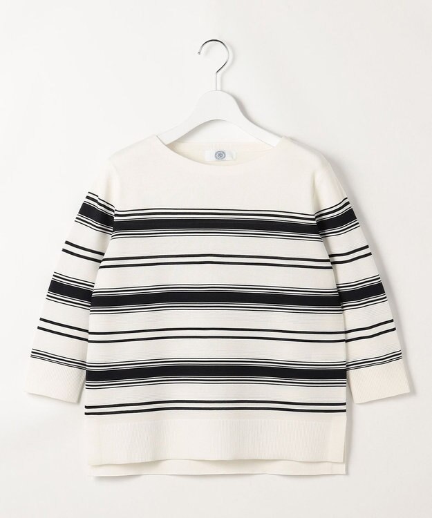 J.PRESS LADIES COTTON POLYESTER ボーダー ニット オフ×ネイビー系