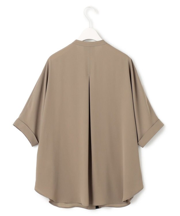 ICB 【接触冷感・UVケア・速乾】BackSatinAmunzen 5分袖バンドカラーブラウス ライトモカ系