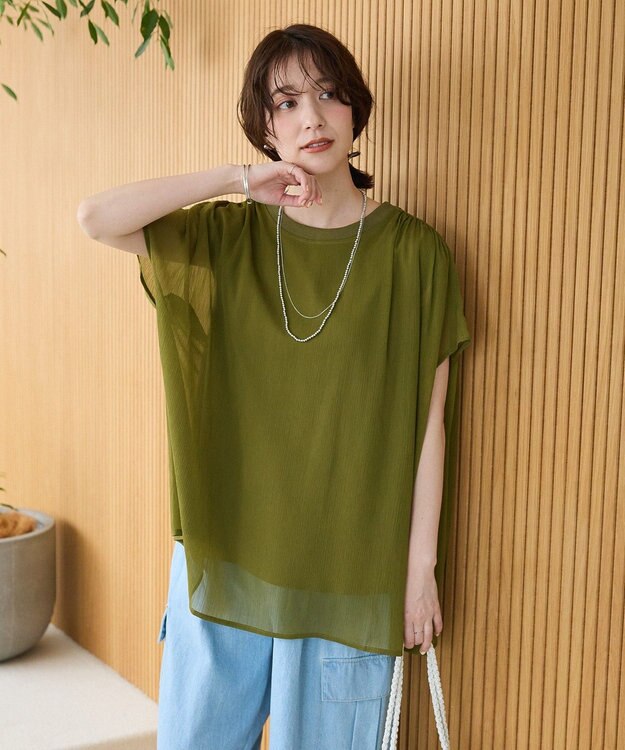 Green Parks 楊柳ドッキングフレンチプルオーバー Khaki