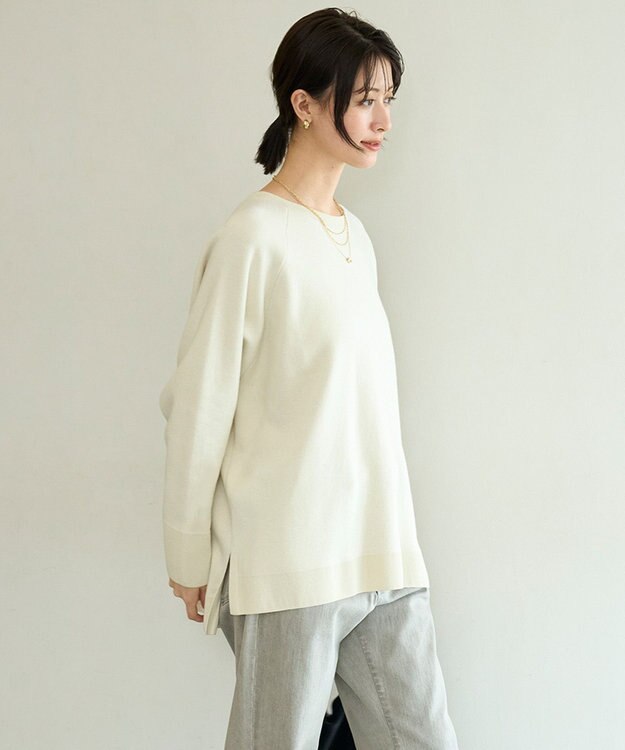 UNFILO コットンカシミヤニット クルーネック グレージュ