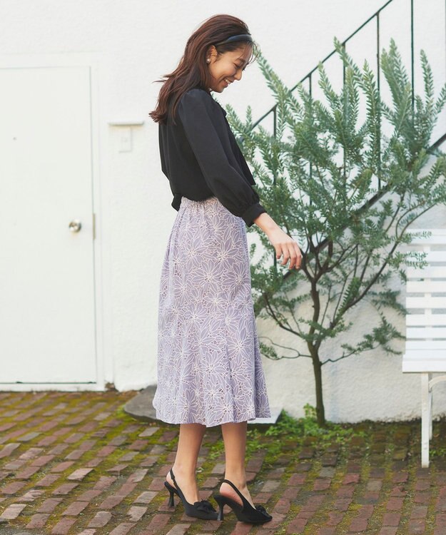 Feroux フラワーオパールレース スカート ライラック系