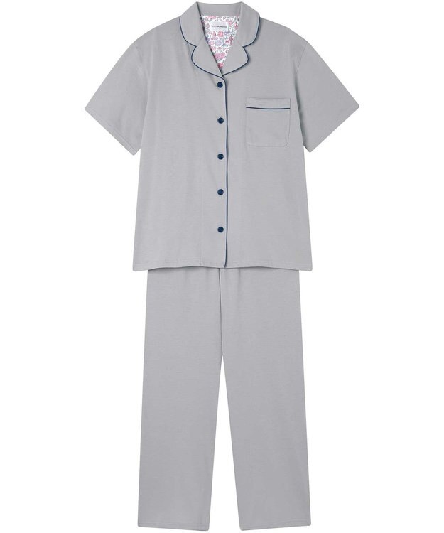 une nana cool 【綿100%】スビン天竺 半袖開襟パジャマ MADE WITH LIBERTY FABRIC グレー
