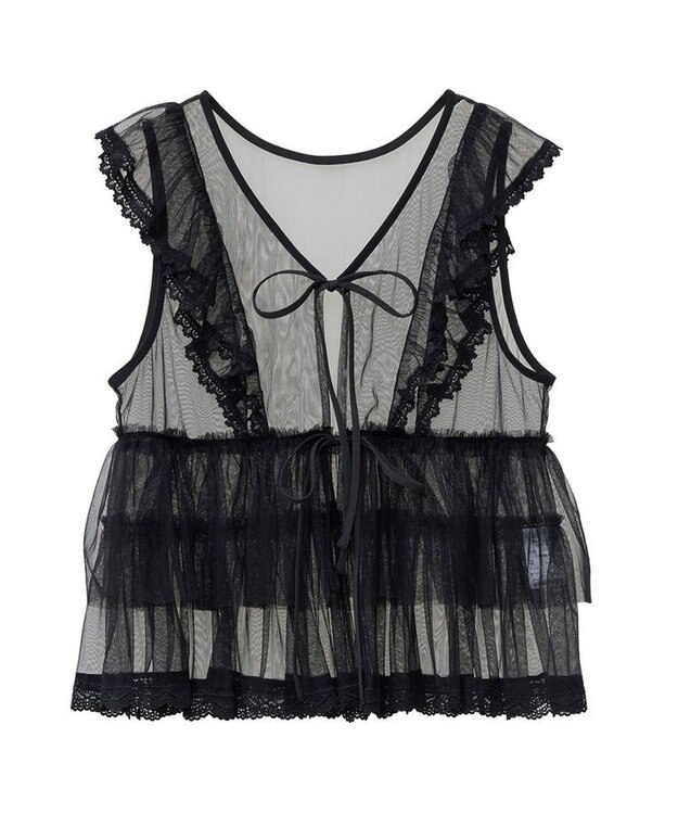 Green Parks ・ＥＬＥＮＣＡＲＥ　ＤＵＥ　チュールラッフルベスト Black