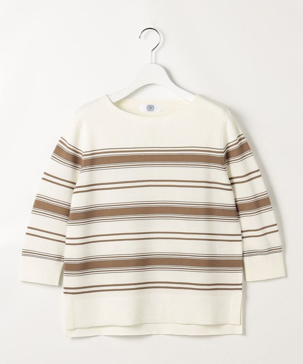 J.PRESS LADIES COTTON POLYESTER ボーダー ニット オフ×キャメル系