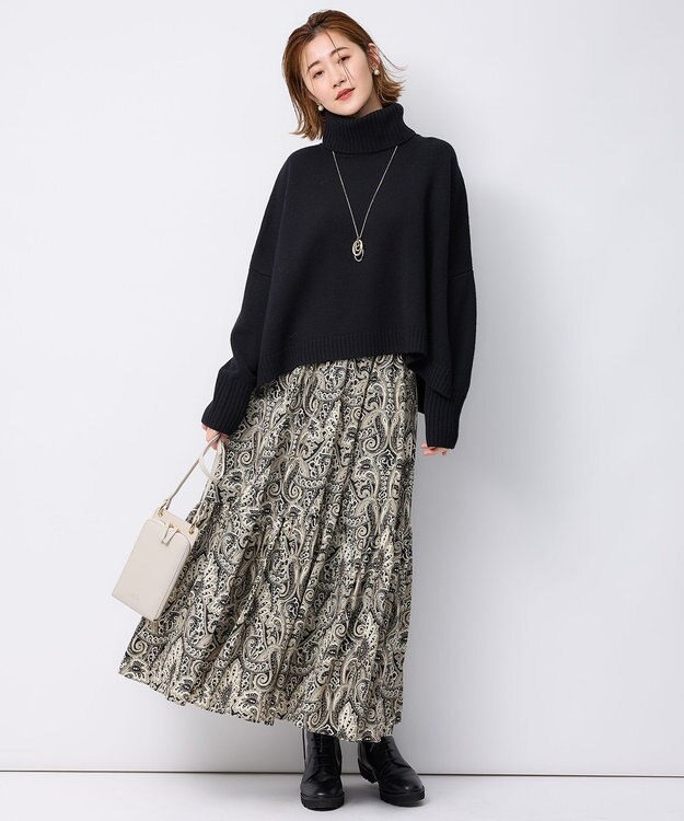 23区 【洗える】フレンチペイズリーデシン ティアードスカート ブラックプリント