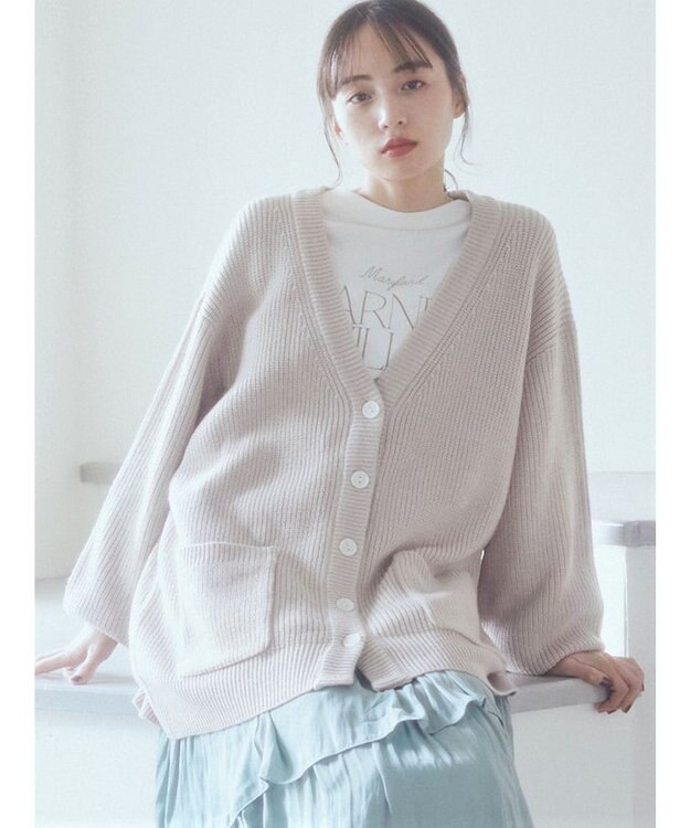 earth music&ecology アンチピリング畦Ｖネックカーディガン Light Beige