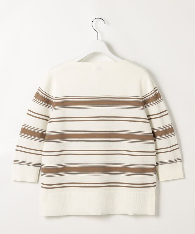 J.PRESS LADIES COTTON POLYESTER ボーダー ニット オフ×キャメル系